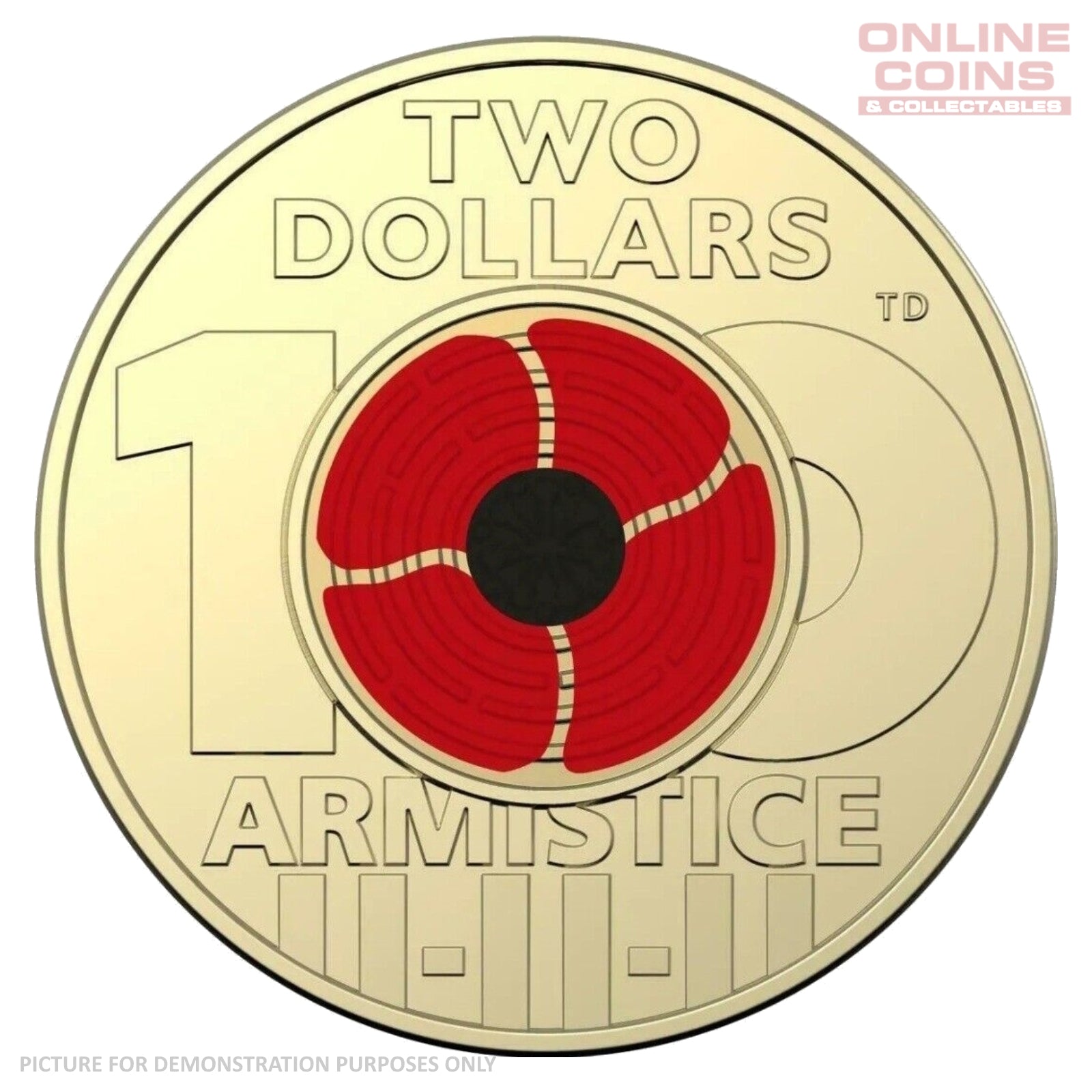 2018 Remembrance Day Armistice Centenary $2 Coloured Loose Coin