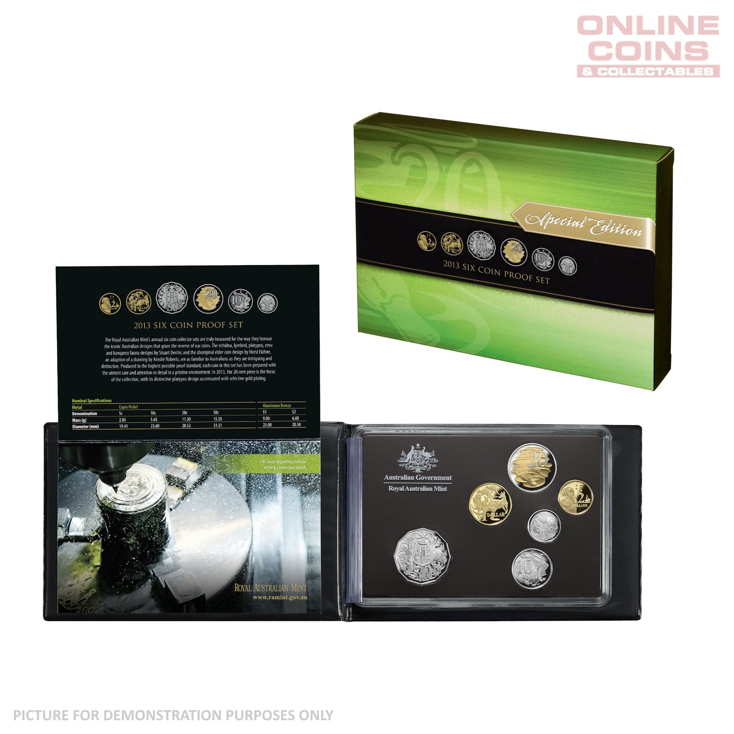 2013 Royal Australian Mint Six Coin PROOF Year Set - Includes Gold-Plated 20c Coin