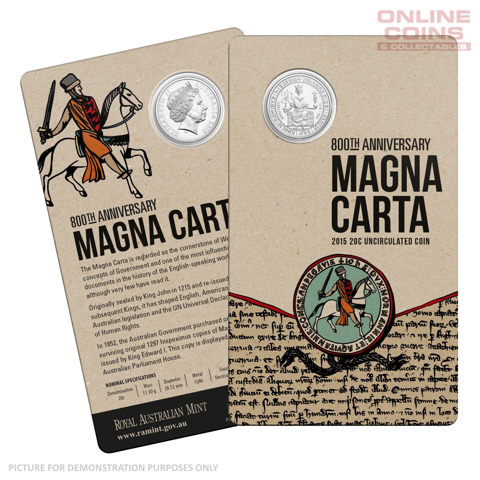 2015 20c Uncirculated Carded Coin - 800th Anniversary of the Magna Carta