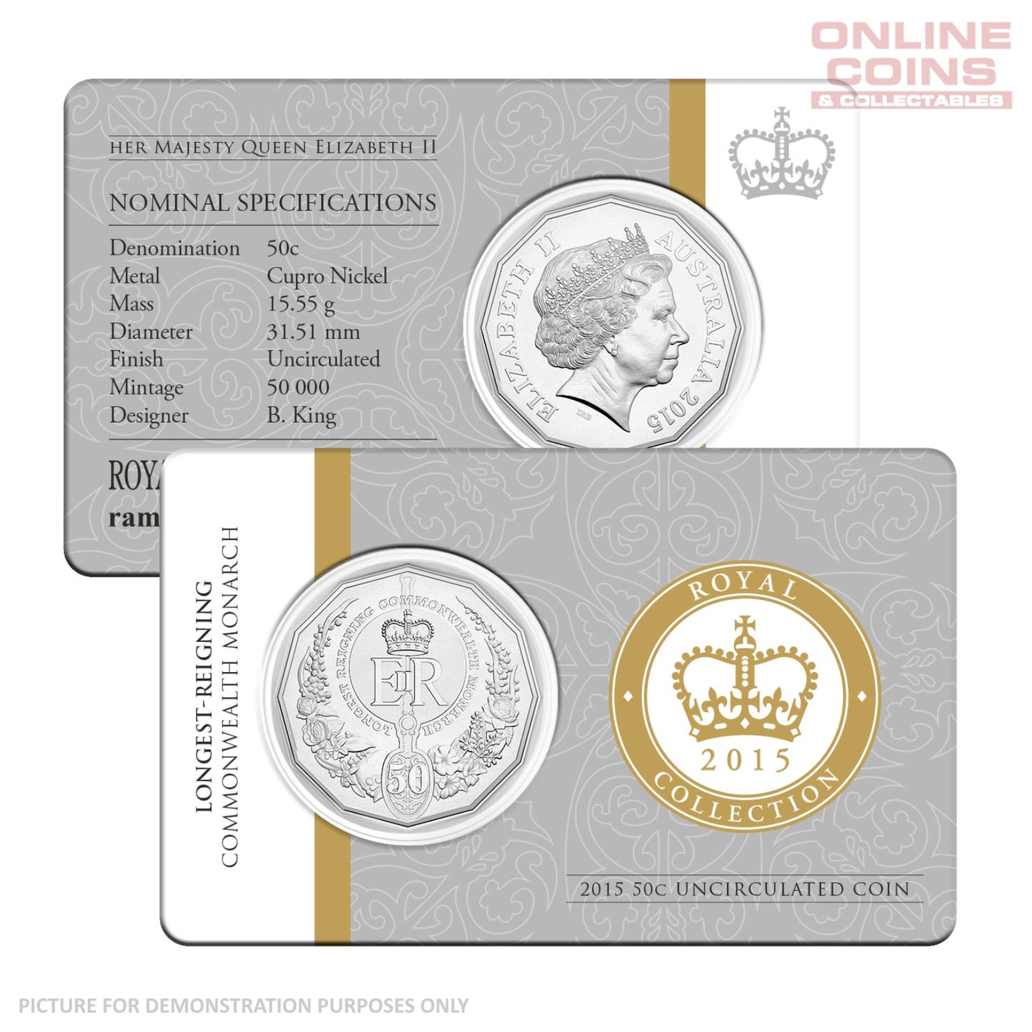 2015 50c Uncirculated Carded Coin - Longest-Reigning Commonwealth Monarch