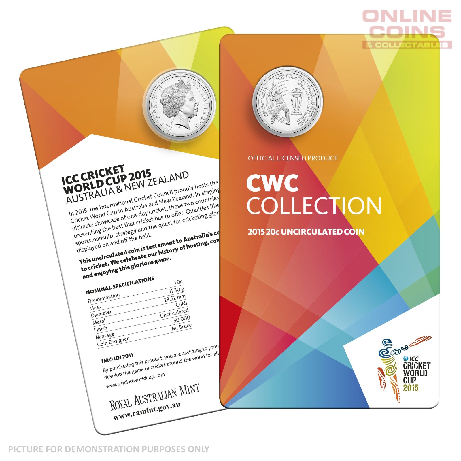 2015 20c Uncirculated Carded Coin - ICC Cricket World Cup