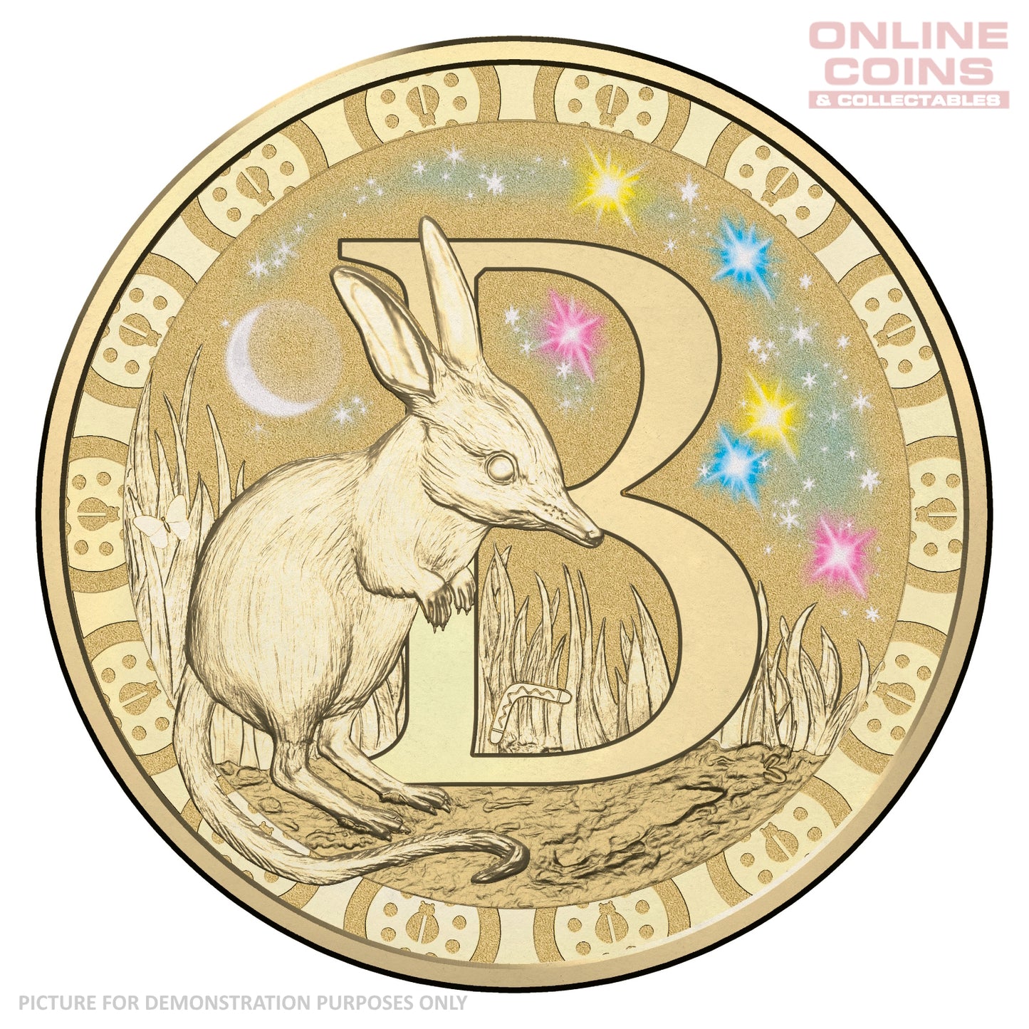 2016 $1 Coloured Alphabet Frosted Coin In Card - B for Bilby