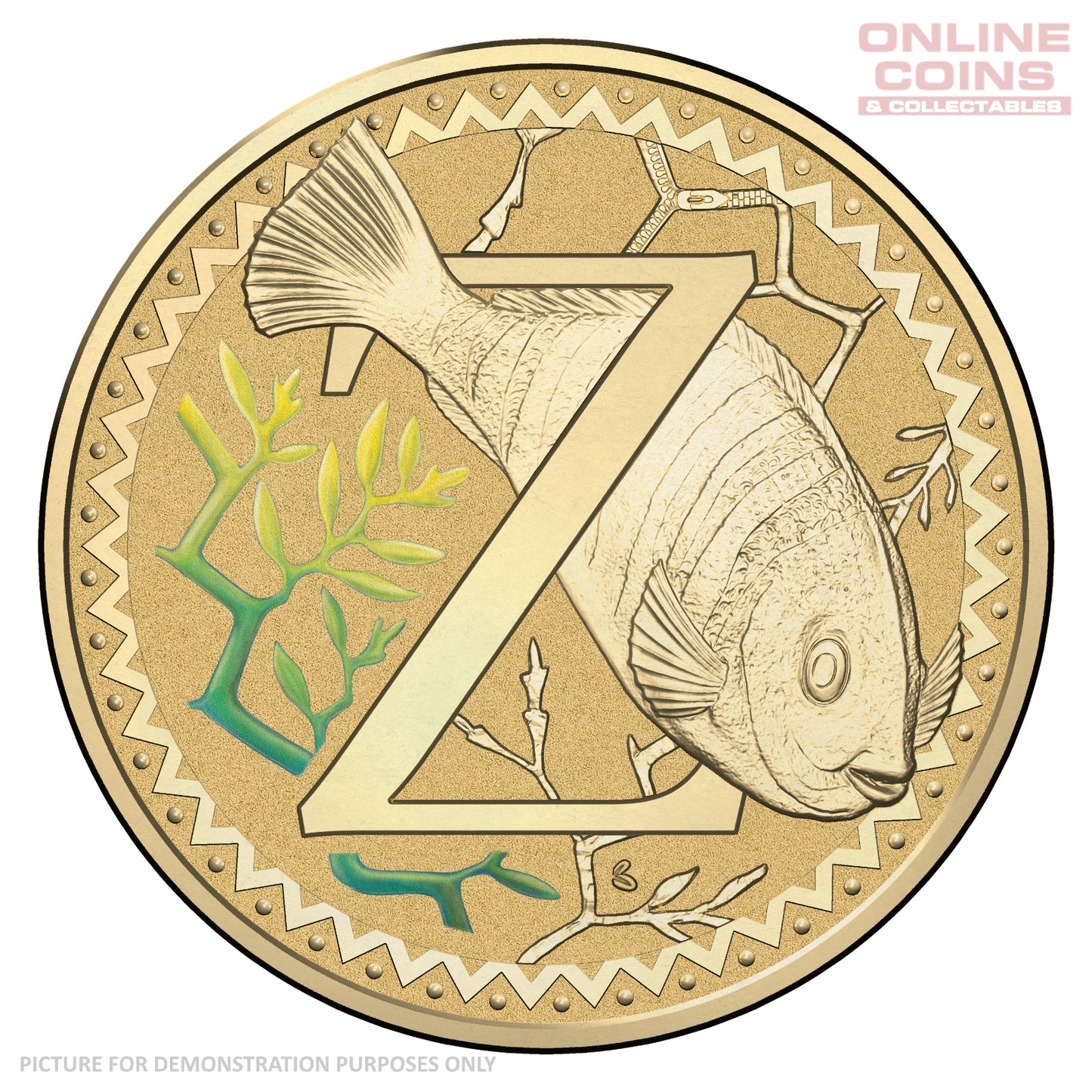 2016 $1 Coloured Alphabet Frosted Coin In Card - Z for Zebra Fish