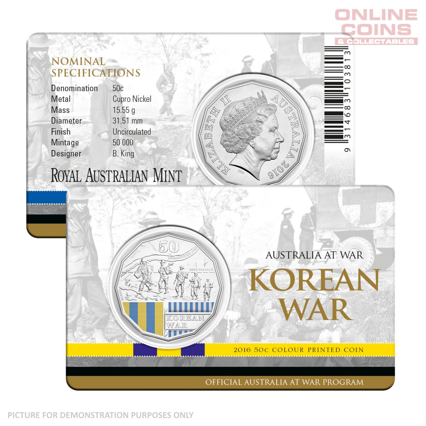 2016 50c Uncirculated Carded Coin - Korean War