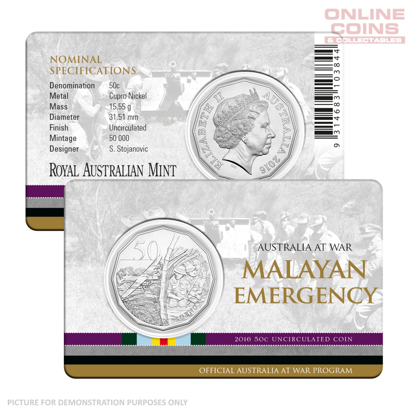 2016 50c Uncirculated Carded Coin - Malayan Emergency