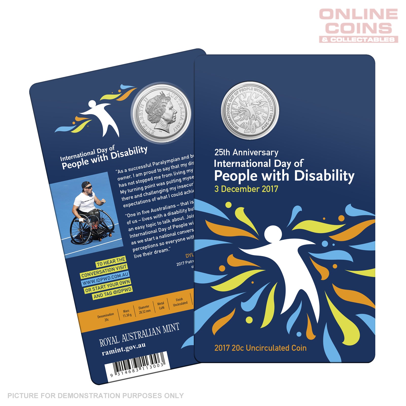 2017 20c International Day of People with Disability Uncirculated Coin In Card