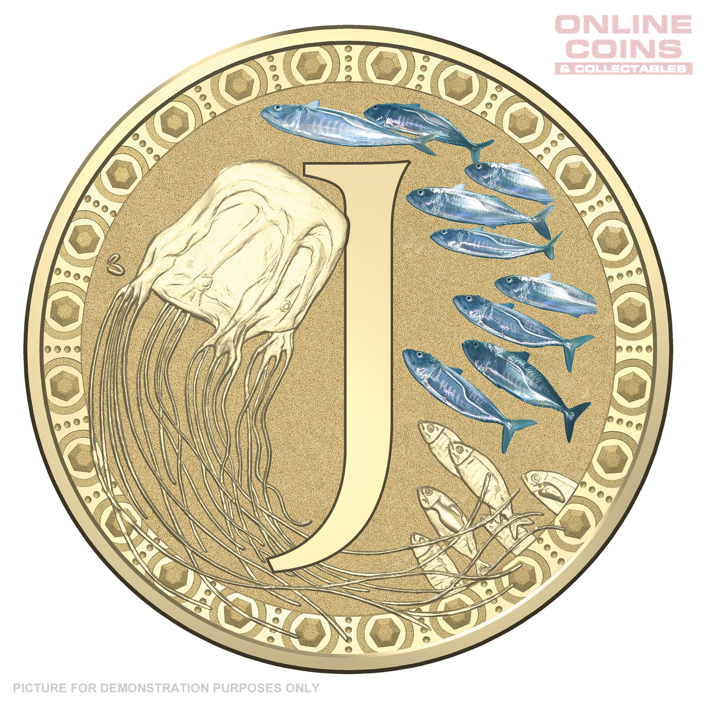 2017 $1 Coloured Alphabet Frosted Coin In Card - J For Jellyfish