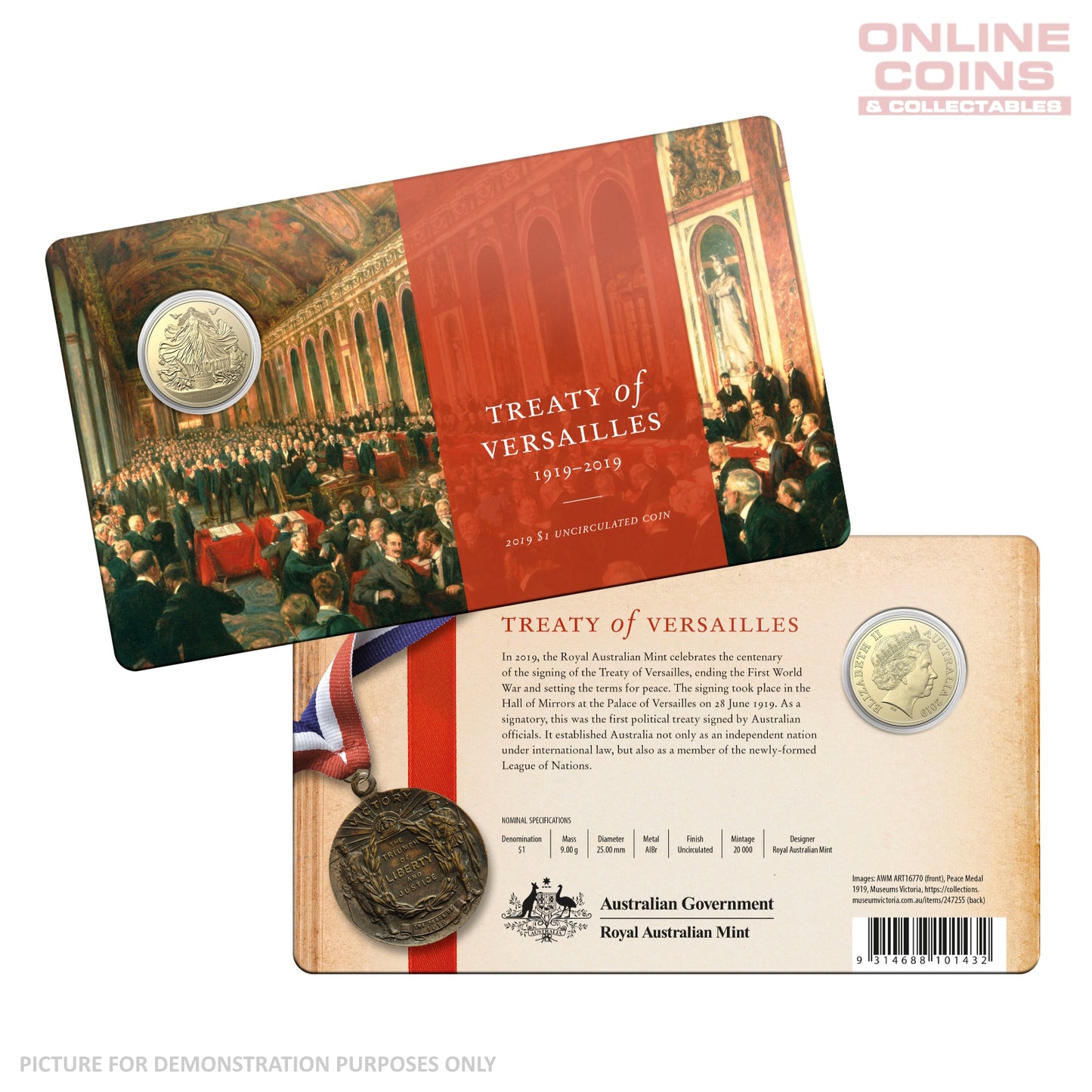 2019 $1 AlBr Uncirculated Carded Coin - Treaty of Versailles