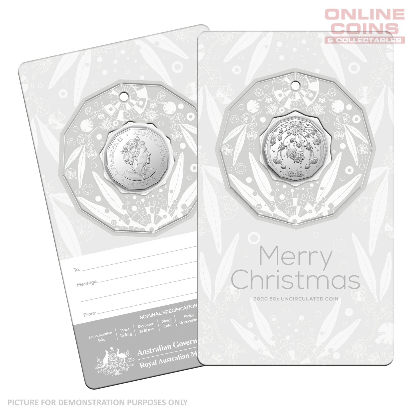 2020 50c CuNi Uncirculated Carded Coin - Christmas Decoration Silver