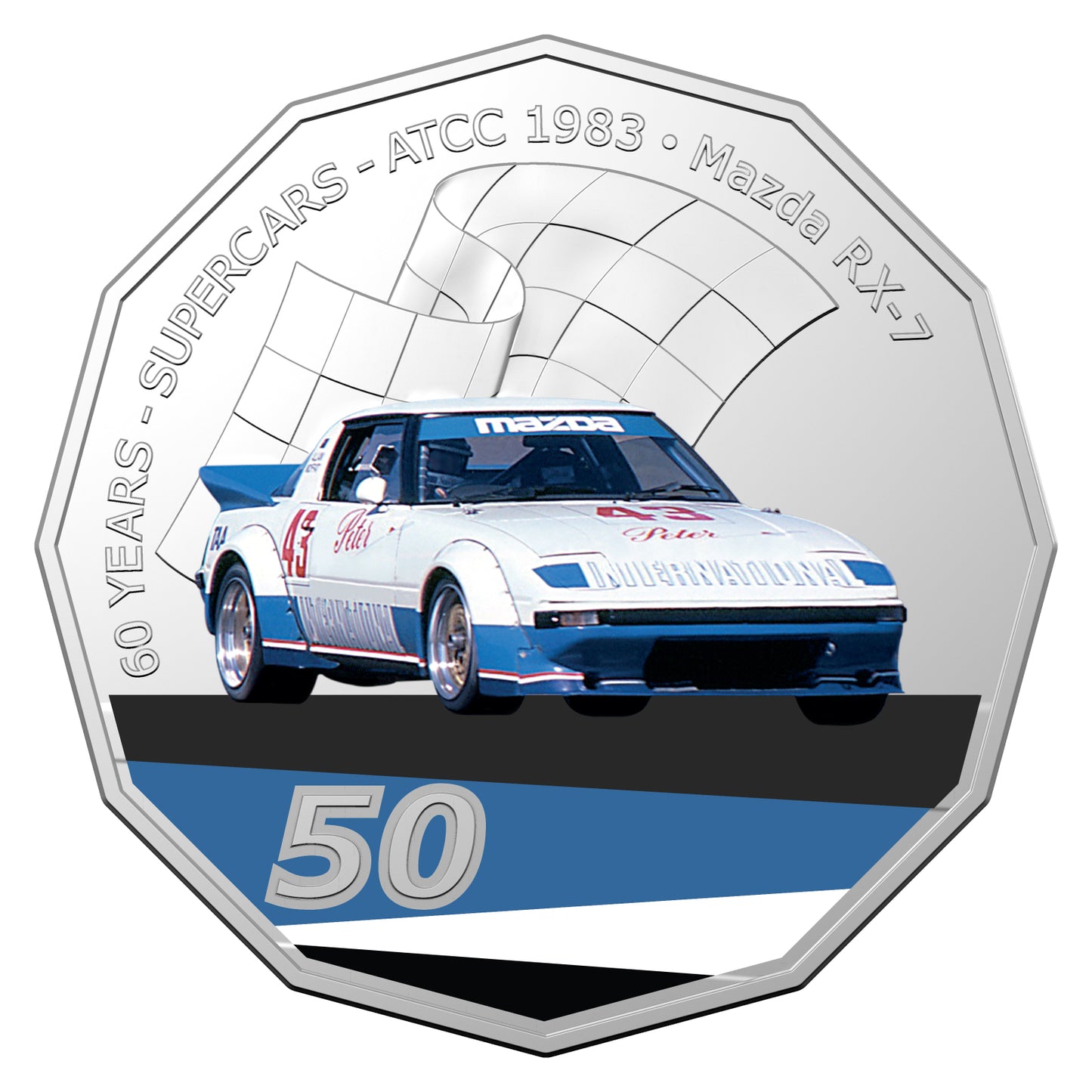 2020 50c CuNi Uncirculated Carded Coin - 60 Years of Supercar Champions Single Coins - Mazda RX7