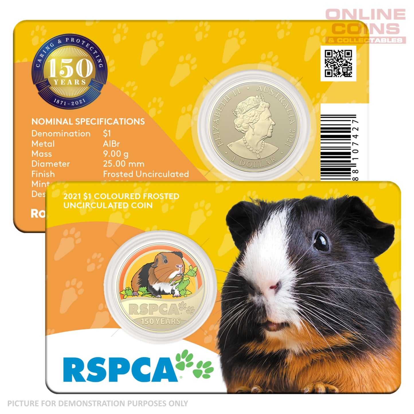 2021 $1 AlBr Coloured Uncirculated Carded Coin - RSPCA Guinea Pig