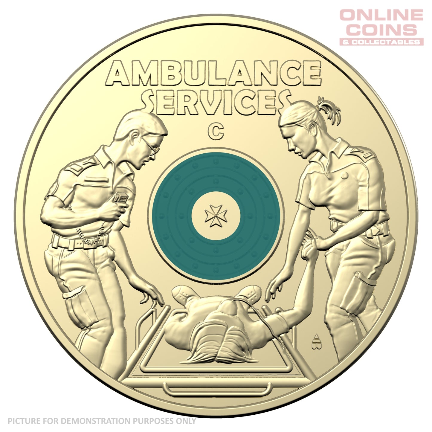 2021 $2 AlBr C Mintmark Coloured Uncirculated Carded Coin - Australian Ambulance Services