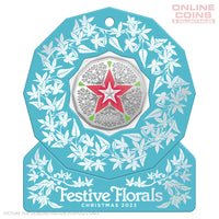 2023 50c CuNi Coloured Uncirculated Carded Coin - Christmas Decoration Festive Floral BLUE