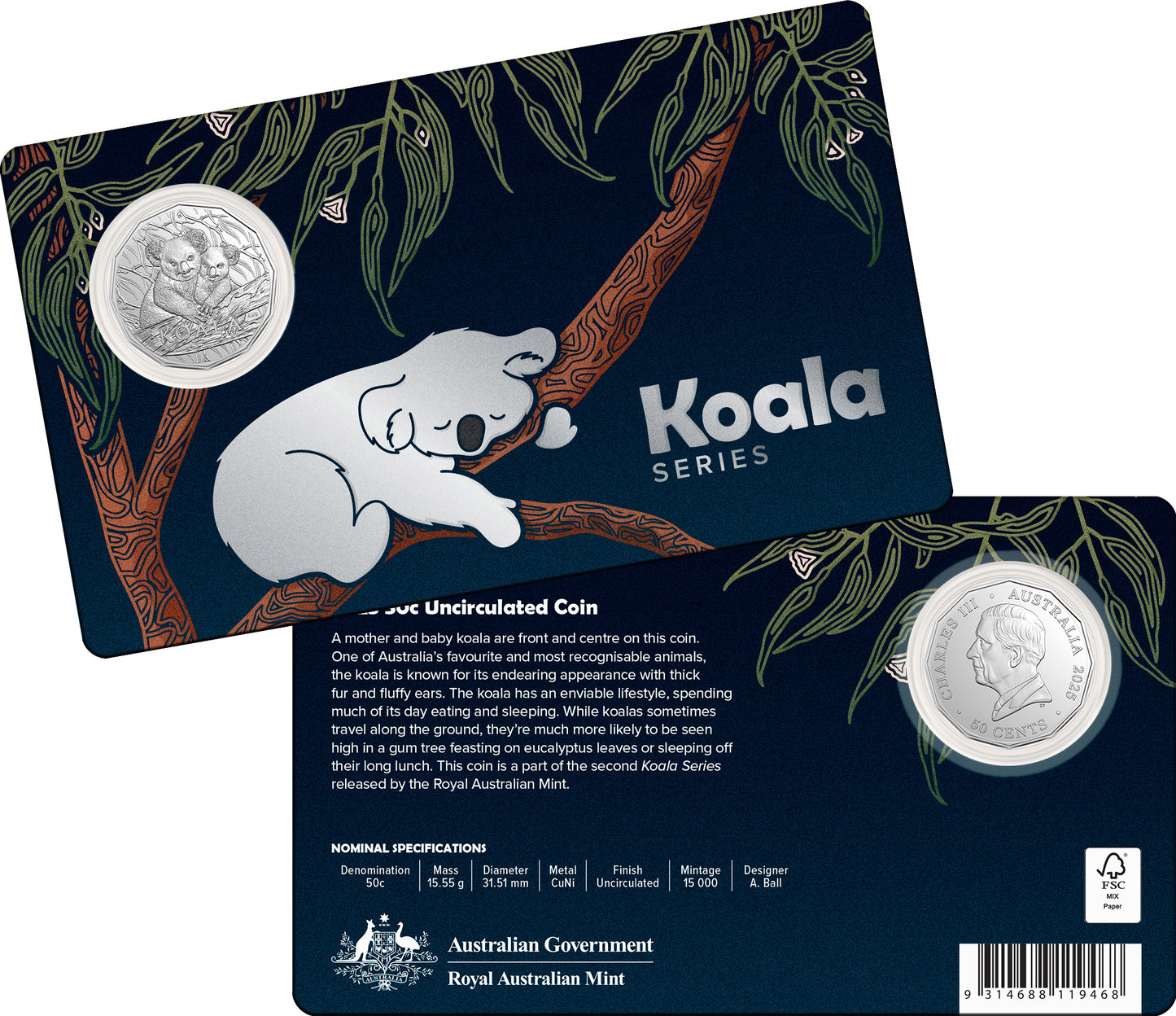 2025 50c Uncirculated Carded Coin - Koala Series