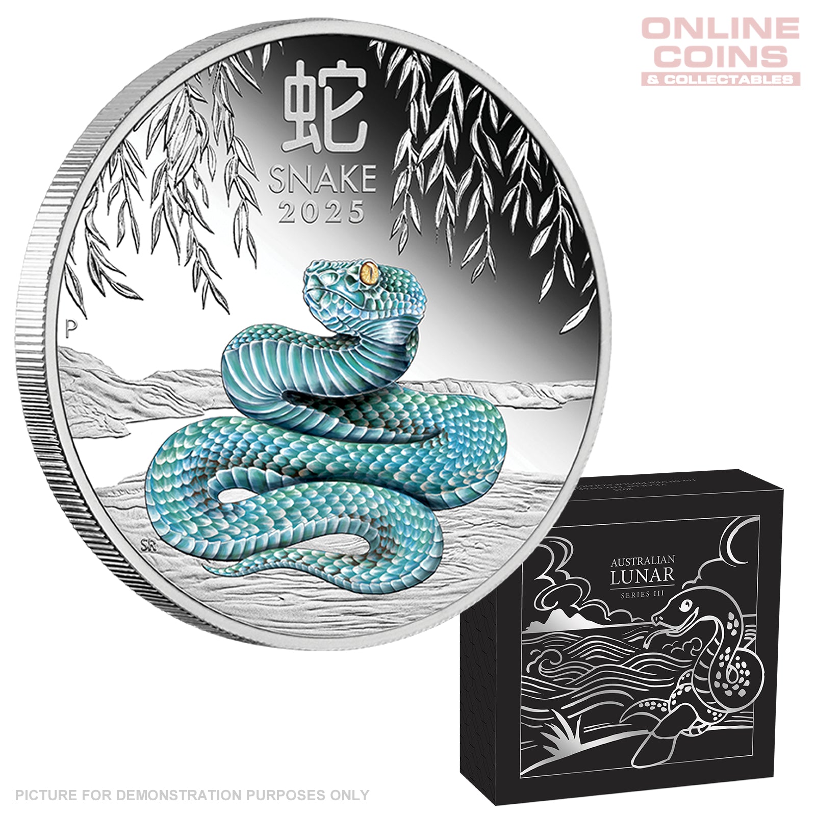 2025 Perth Mint 1oz Silver Proof Coloured Coin - Year of the Snake - Lunar Series III