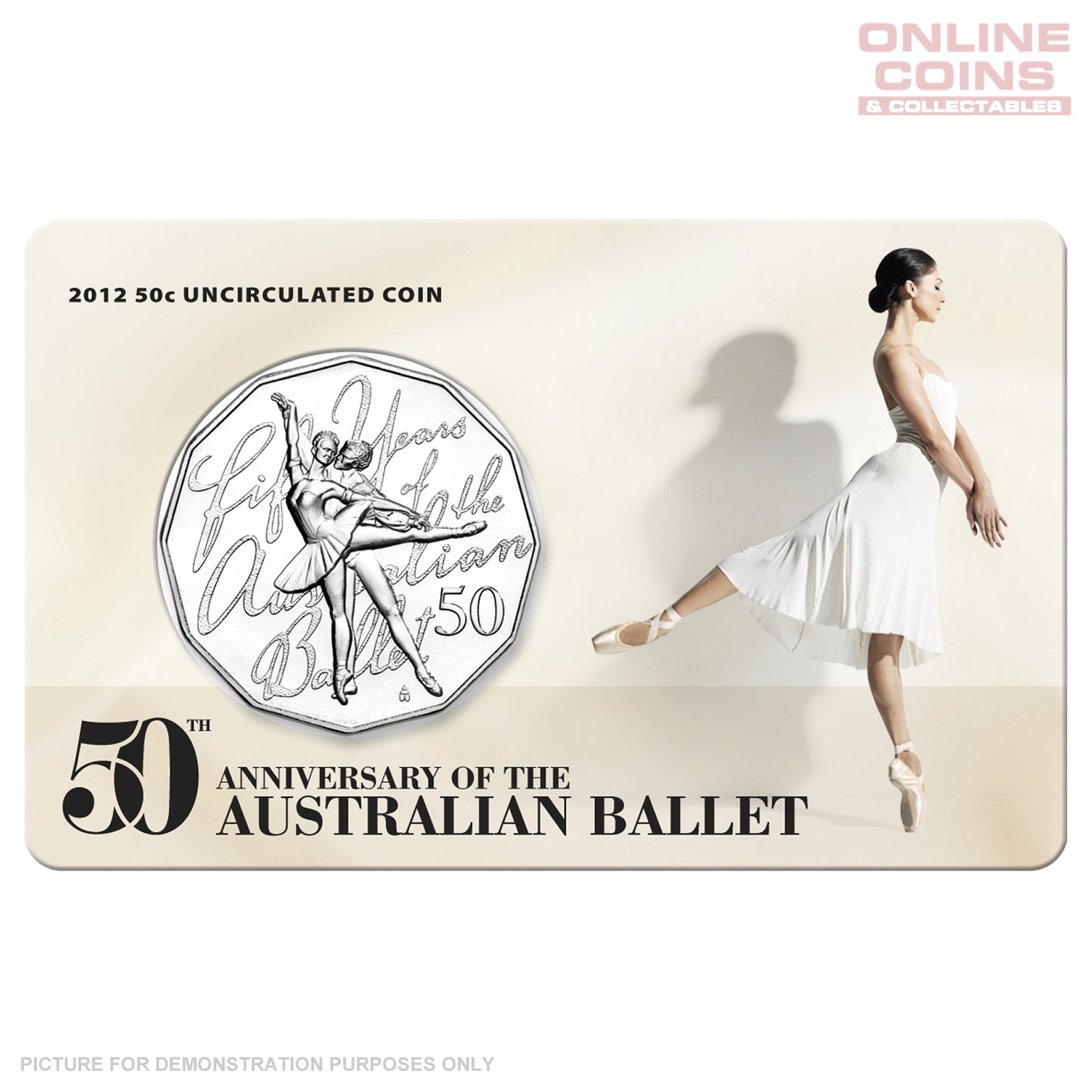 2012 Royal Australian Mint - 50th Anniversary of the Australian Ballet - Uncirculated 50c Carded Coin