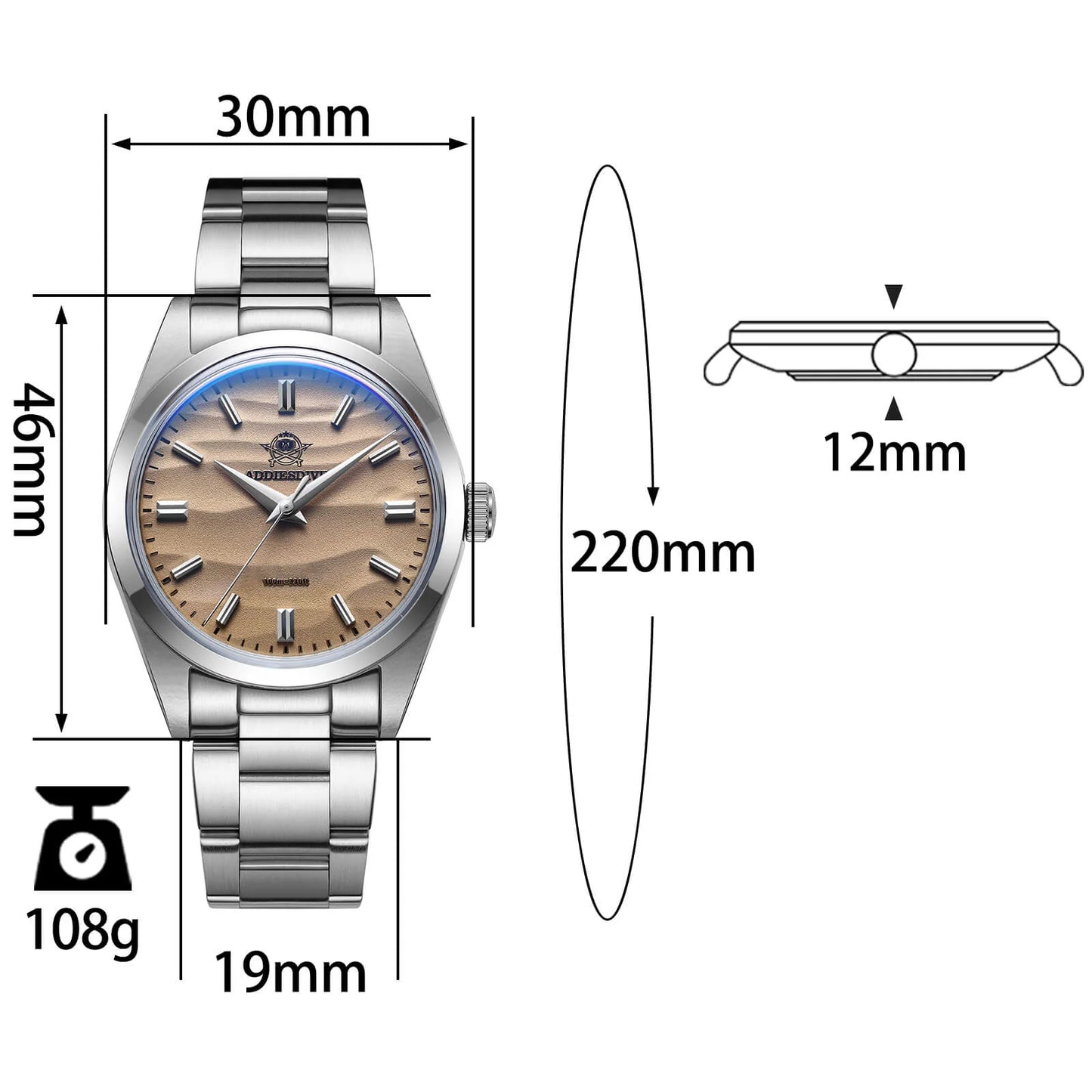 ADDIESDIVE AD2030 36mm Quartz Watch - Sand Dial