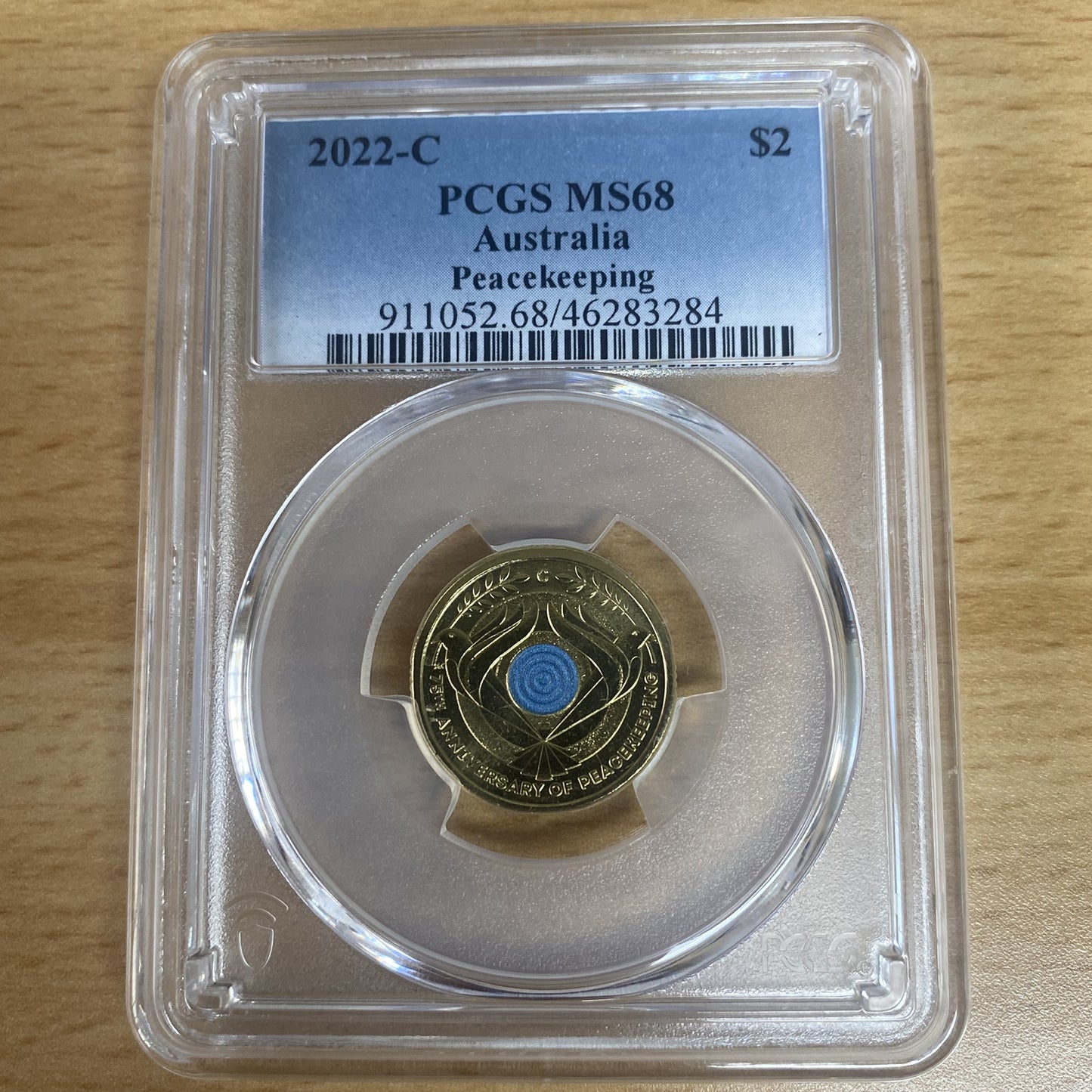 2022 $2 "C" Mintmark Coloured Peacekeeping PCGS Graded Coin MS68