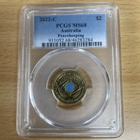 2022 $2 "C" Mintmark Coloured Peacekeeping PCGS Graded Coin MS68