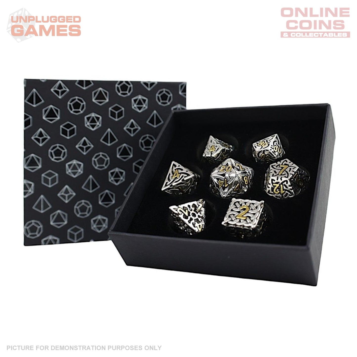 LPG Dice RPG Set Hollow Textures - Chrome and Gold