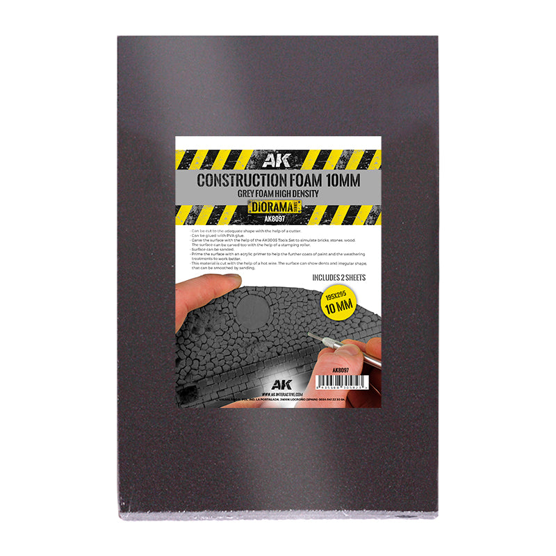 AK Interactive - Construction Foam 10mm Black High Density 195x295mm Includes 2 Sheets