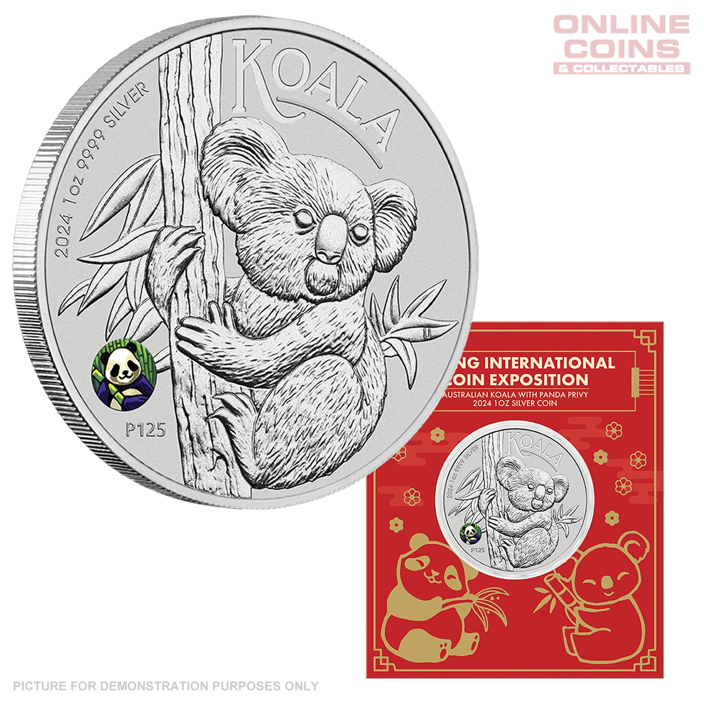 2024 Perth Mint Australian Koala 1oz Silver Coin with Coloured Panda Privy - Bejing International Coin Expo