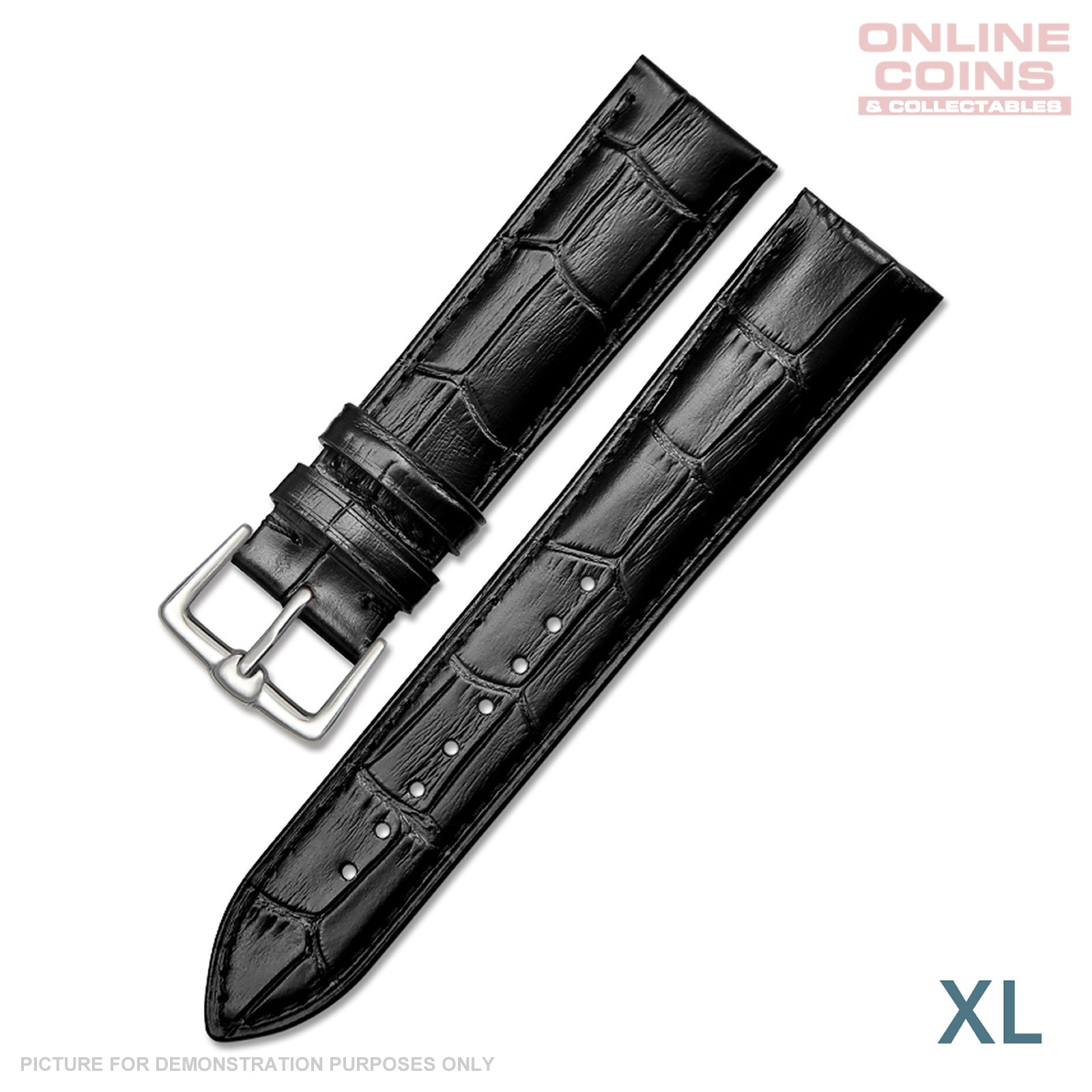 Time King 22mm Leather Crocodile Grain Watch Strap XL - Black (Copy)