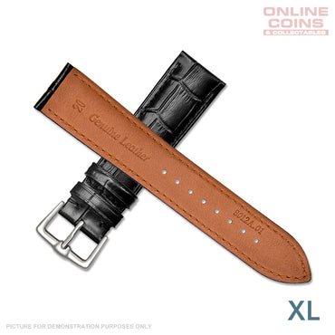 Time King 22mm Leather Crocodile Grain Watch Strap XL - Black (Copy)