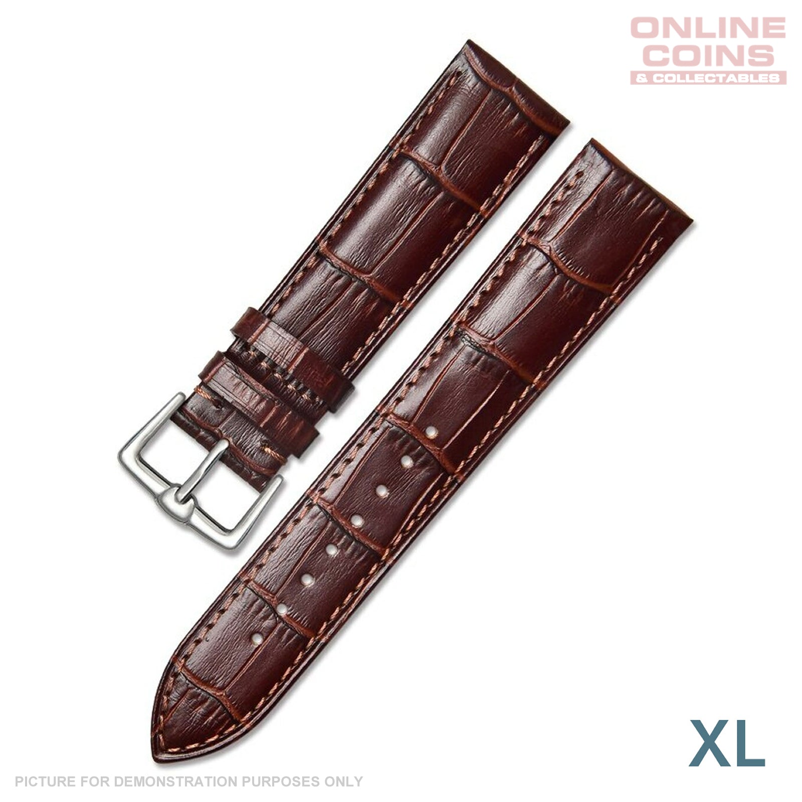 Time King 18mm Leather Crocodile Grain Watch Strap XL - Dark Brown