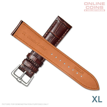 Time King 18mm Leather Crocodile Grain Watch Strap XL - Dark Brown