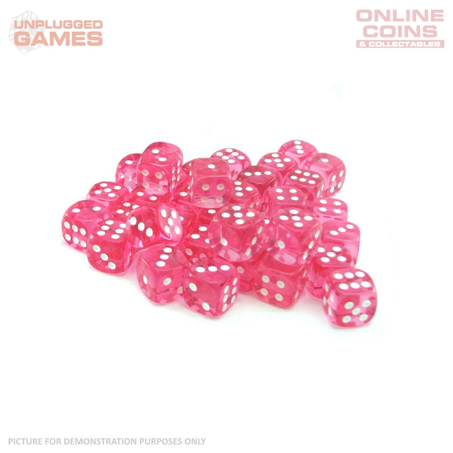 Chessex D6 DiceTranslucent 12mm d6 Pink/white Dice Block (36 dice)