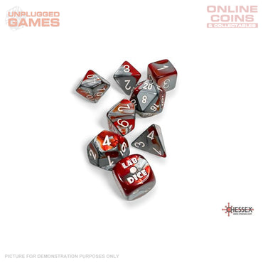 Chessex Gemini Red-Steel/white Polyhedral 7-Dice Set (with bonus die)