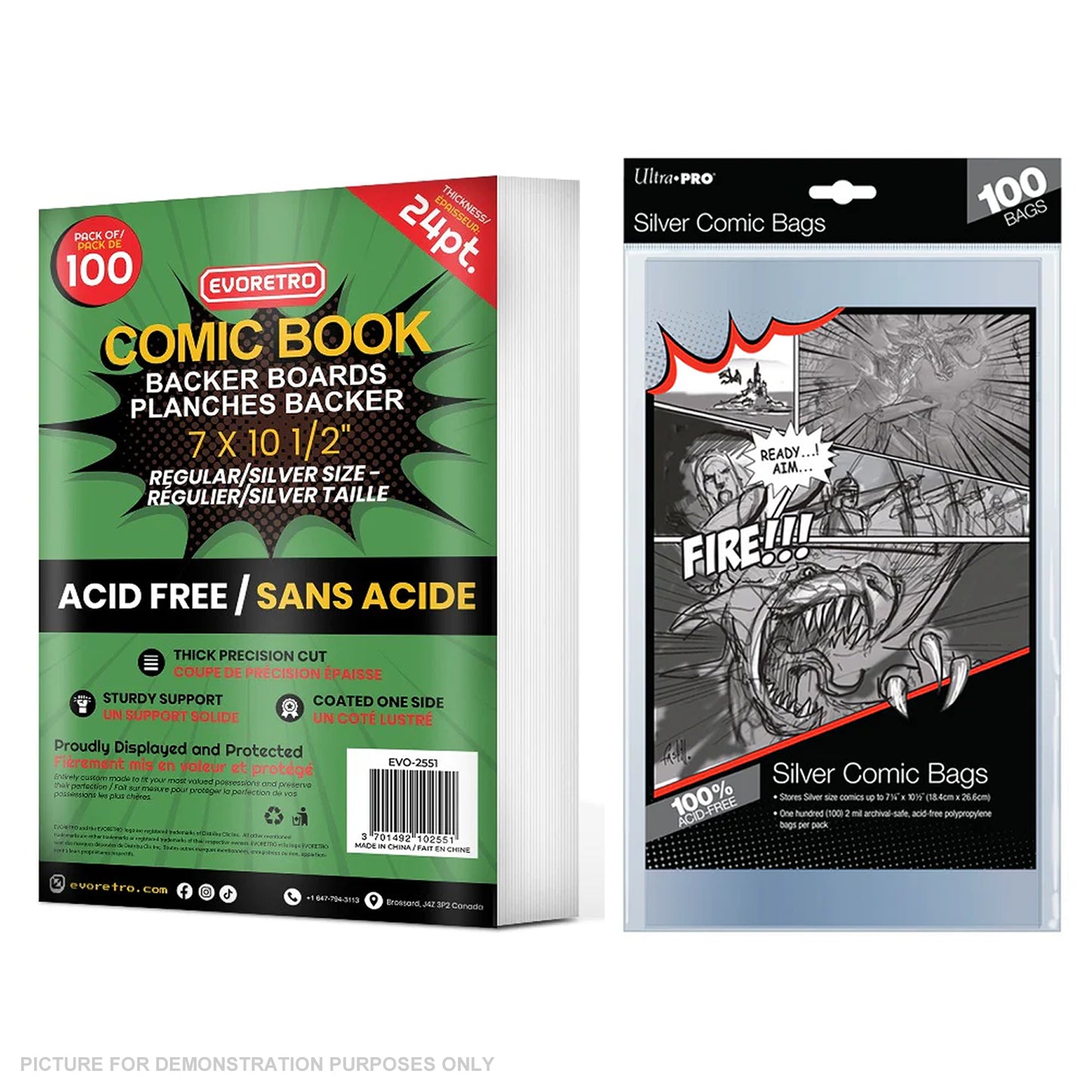 COMIC COMBO - ULTRA PRO EVORETRO - Standard SILVER Size Comic Bags & Backing Boards x 100