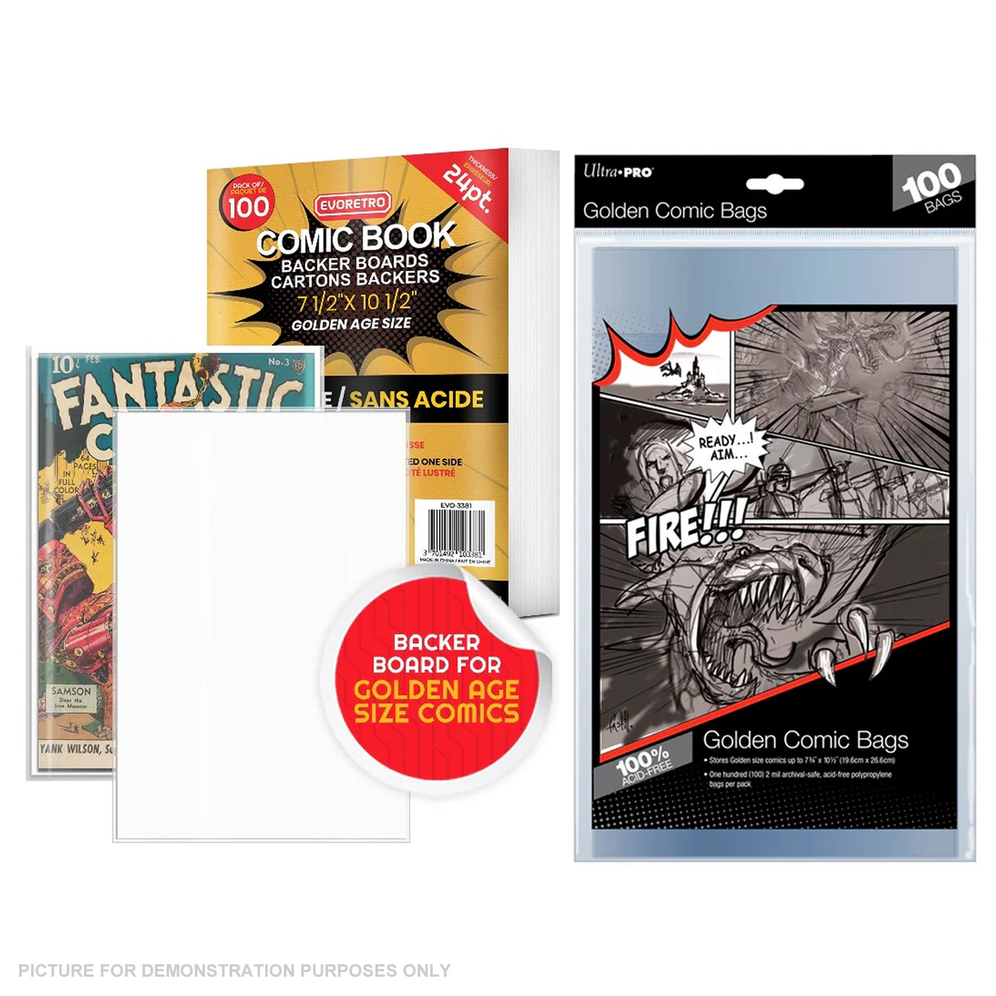 COMIC COMBO - ULTRA PRO EVORETRO - Standard GOLDEN Size Comic Bags & Backing Boards x 100