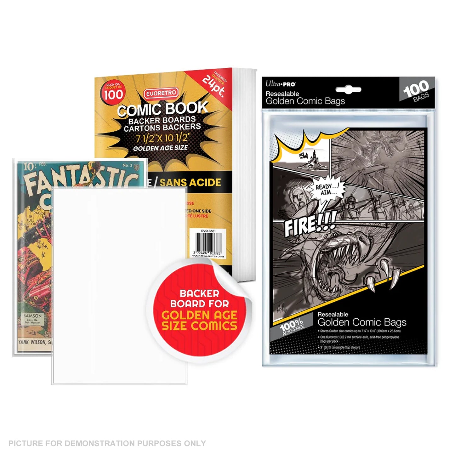 COMIC COMBO - ULTRA PRO EVORETRO - RESEALABLE GOLDEN Size Comic Bags & Backing Boards x 100