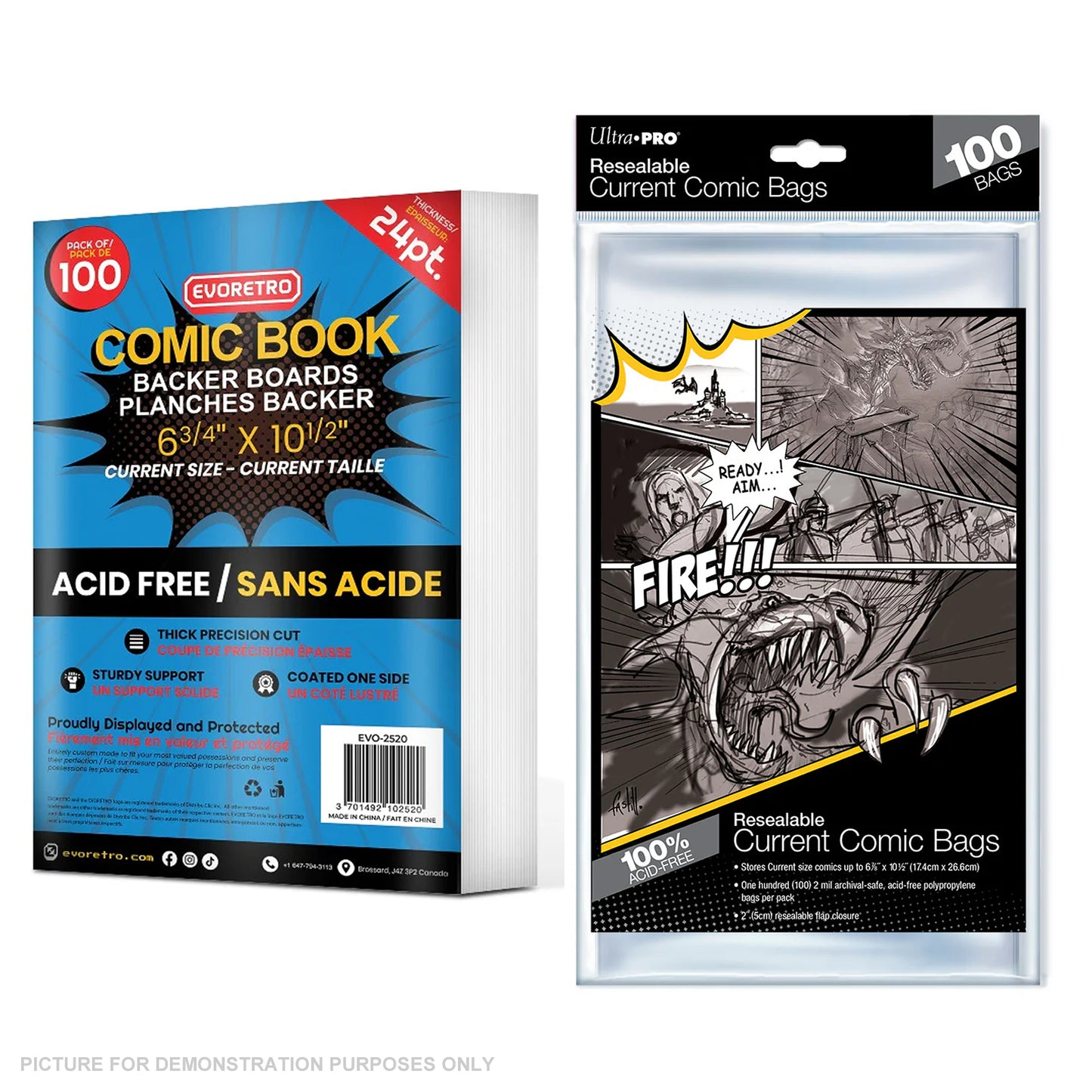 COMIC COMBO - ULTRA PRO EVORETRO - RESEALABLE CURRENT Size Comic Bags & Backing Boards x 100