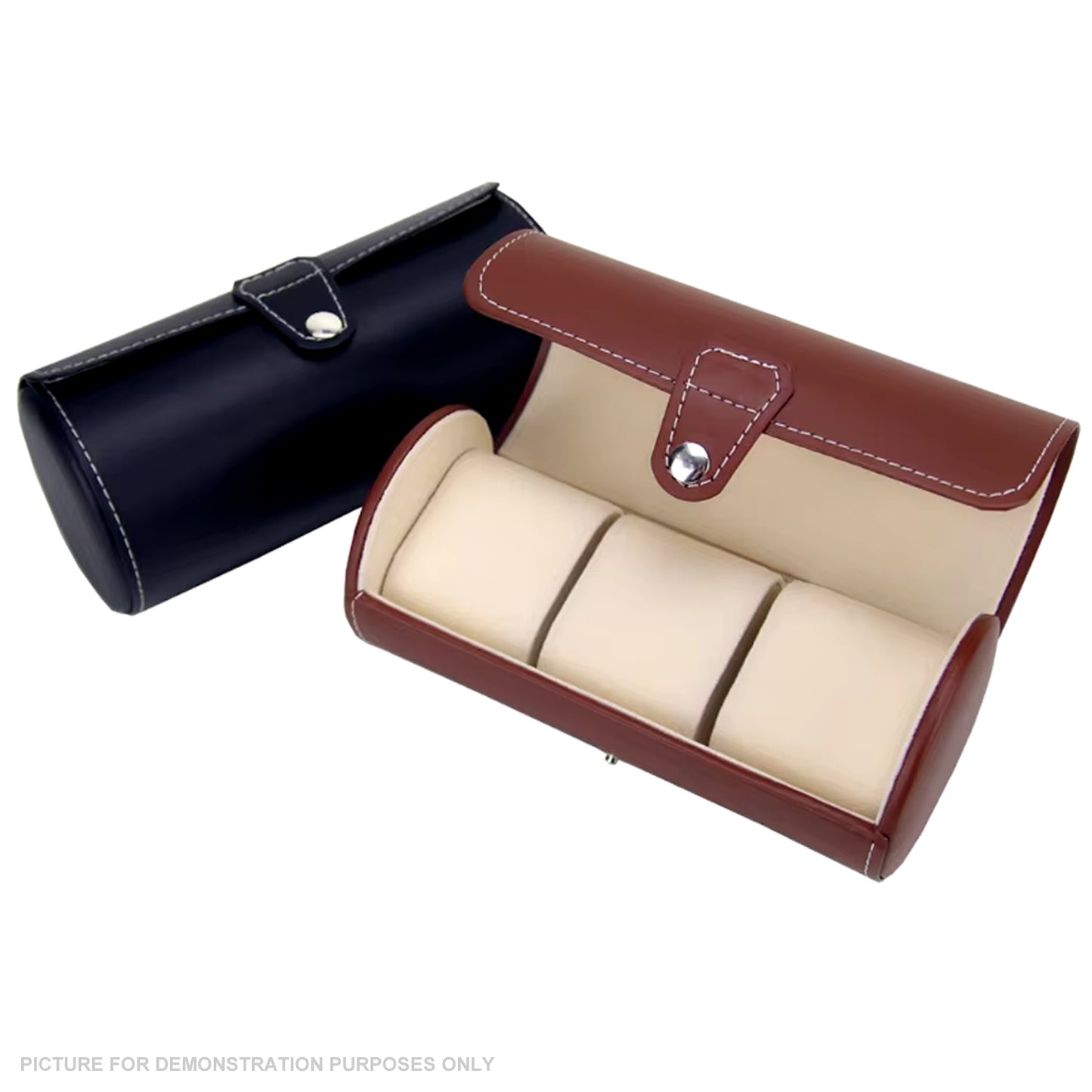 Watch Roll Leather Travel Case - 3 Slot - BROWN