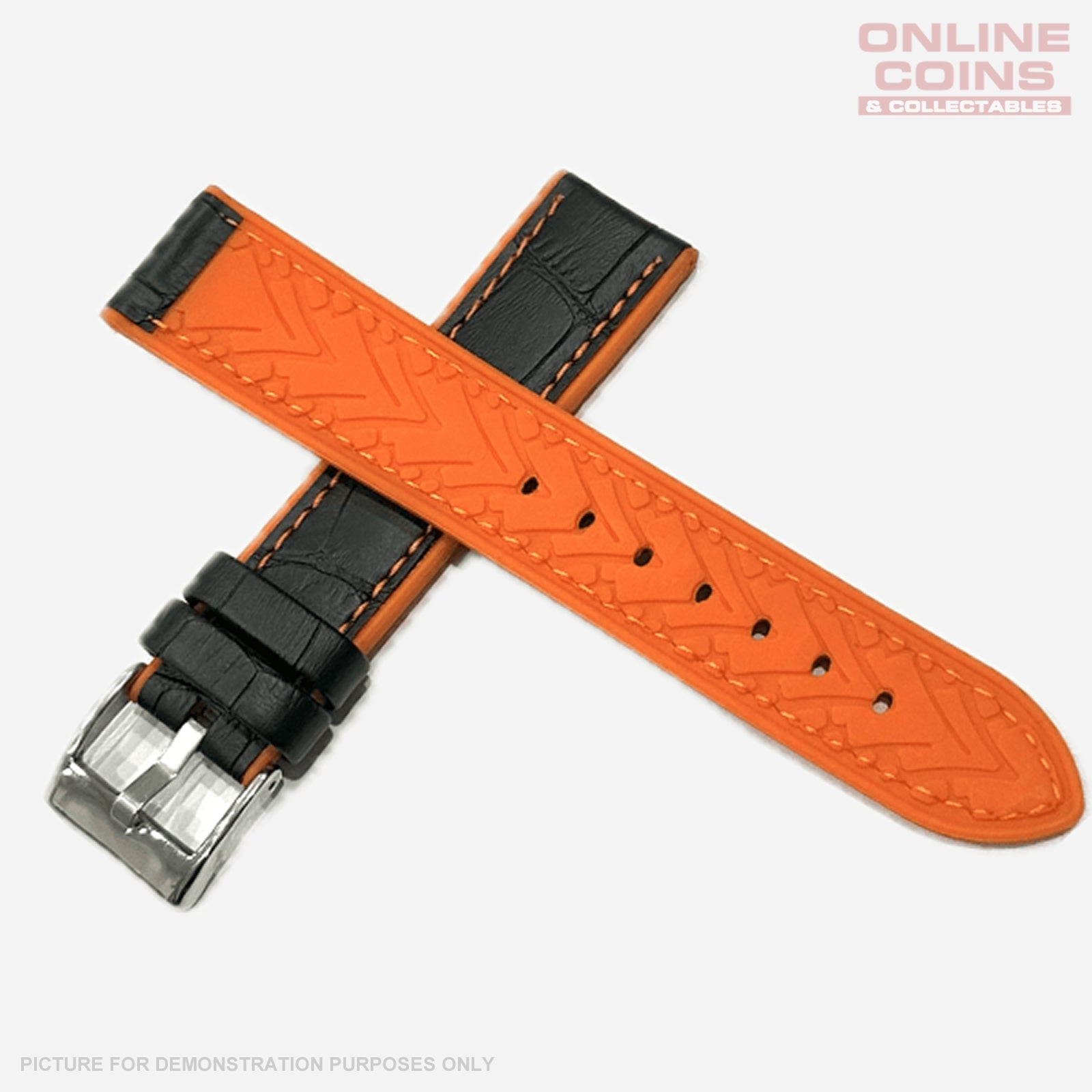 22mm Hybrid Silicon / Alligator Grain Watch Strap - Black & Orange