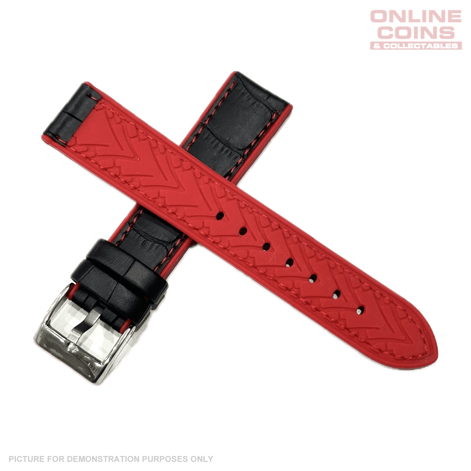 22mm Hybrid Silicon / Alligator Grain Watch Strap - Black & Red