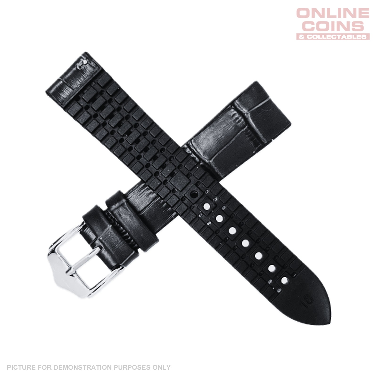 22mm Hybrid Leather / Rubber Crocodile Watch Strap - Black