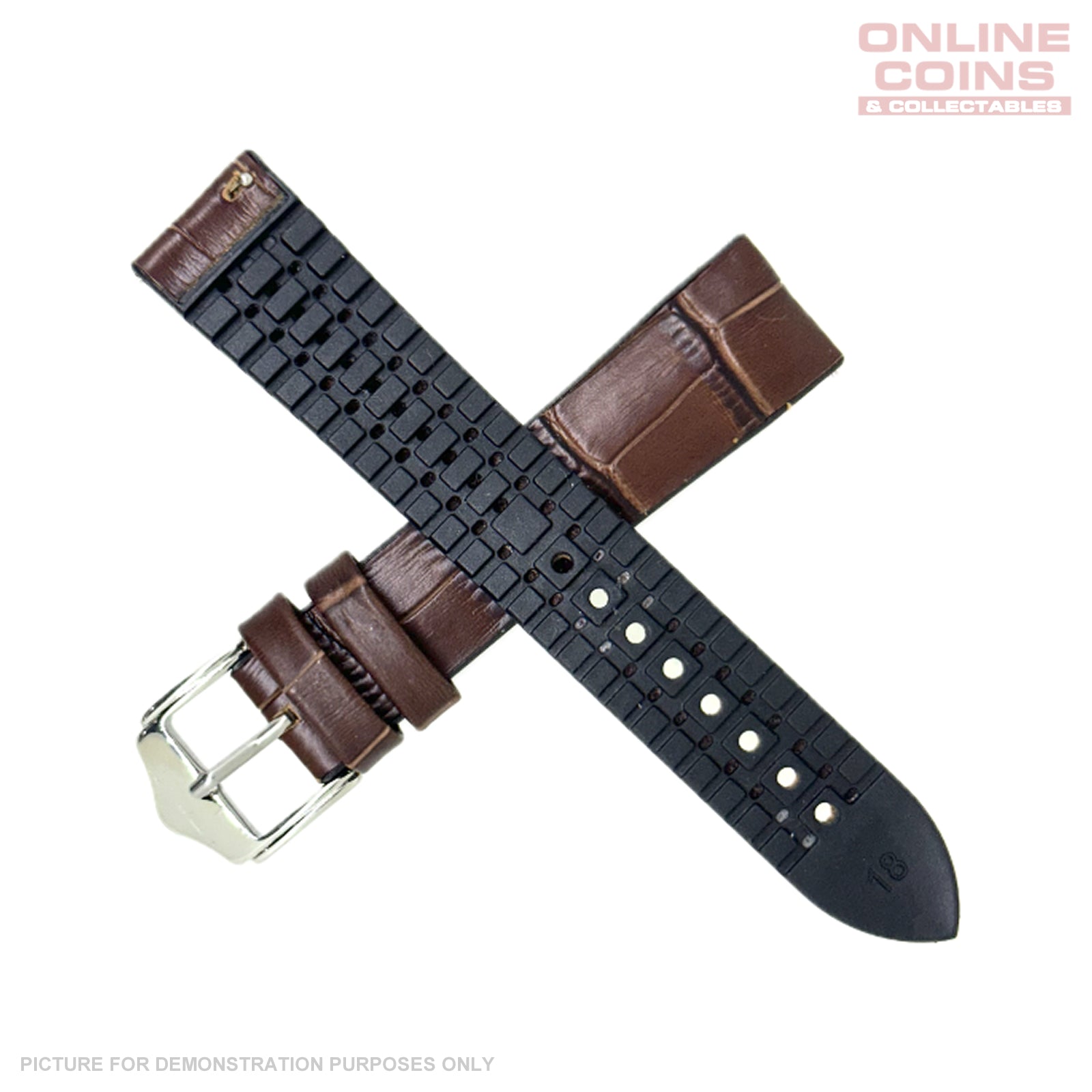 22mm Hybrid Leather / Rubber Crocodile Watch Strap - Brown