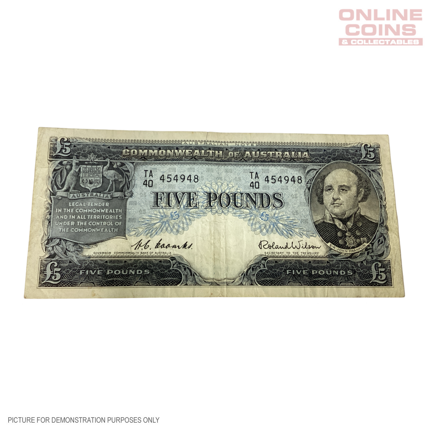 1954 HC Coombs/Ronald Wilson Mid-Range Prefix Commonwealth Bank (Poor Cut) Note