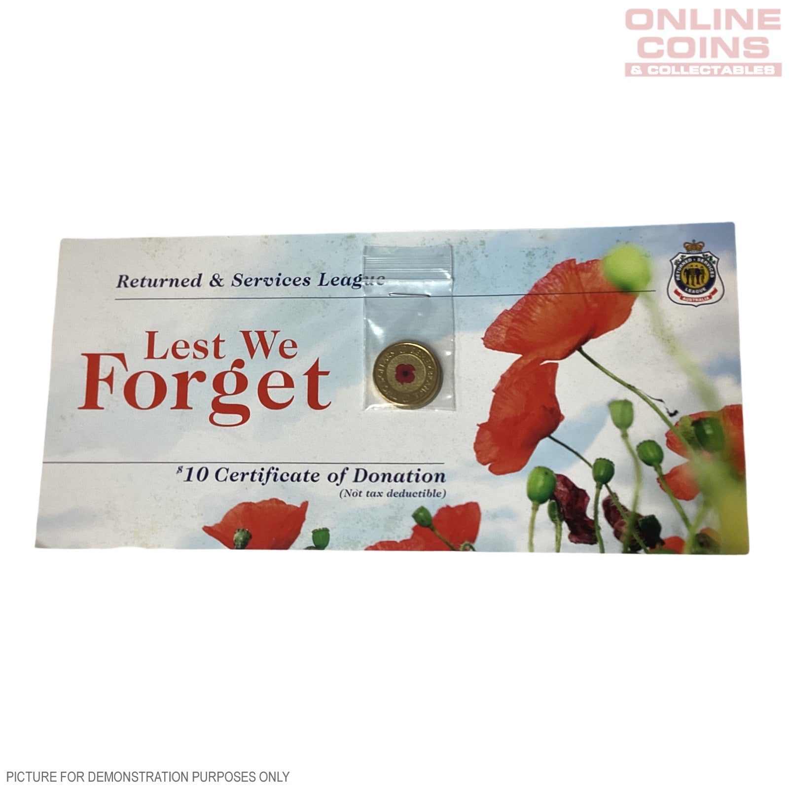 2012 $2 Colored Lest We Forget Remembrance Red Poppy With RSL Card