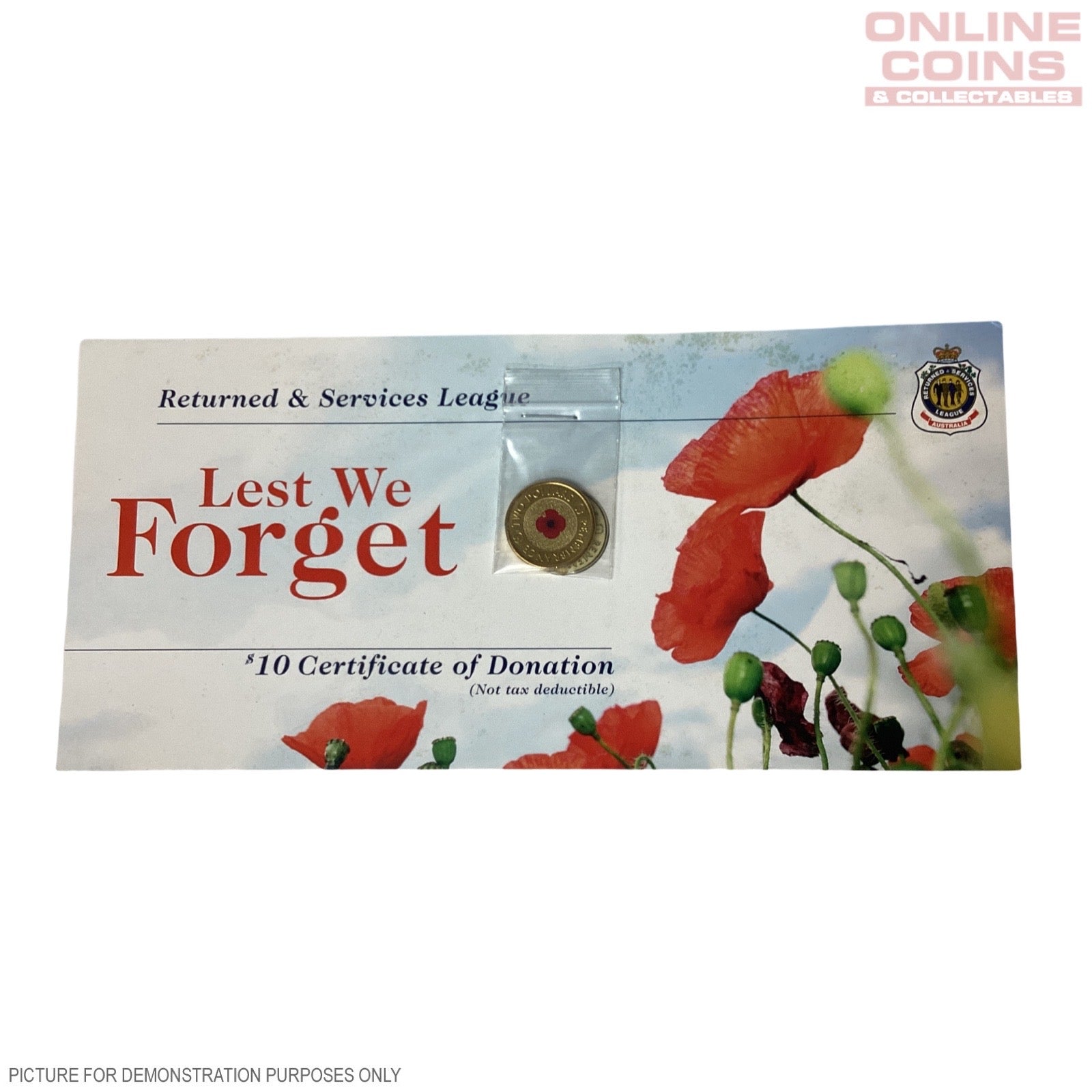 2012 $2 Colored Lest We Forget Remembrance Red Poppy With RSL Card