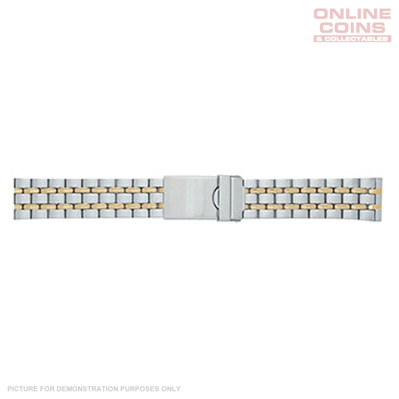 Gents 20mm Stainless Steel Two Tone Watch Strap with Safety Clasp