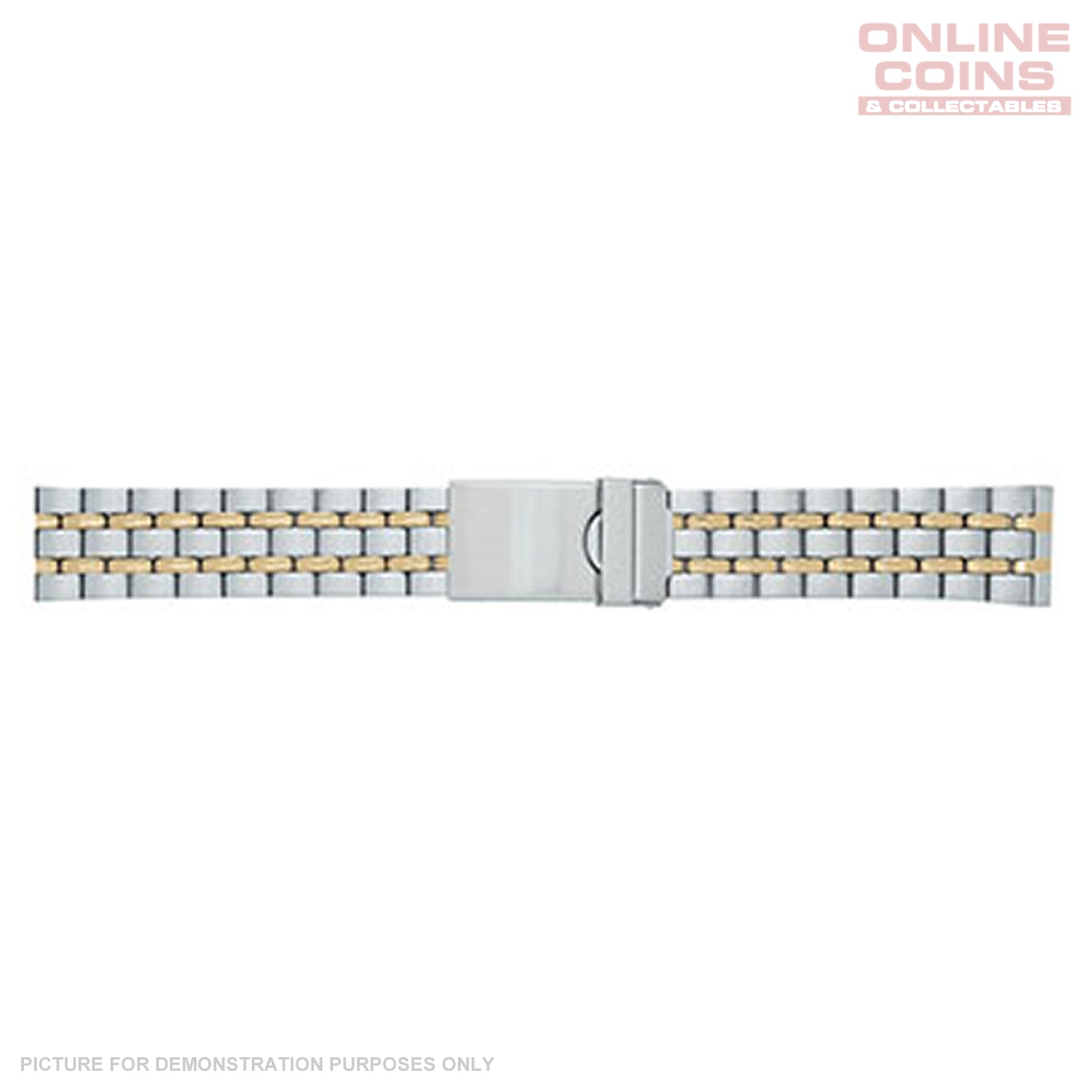 Gents 22mm Stainless Steel Two Tone Watch Strap with Safety Clasp