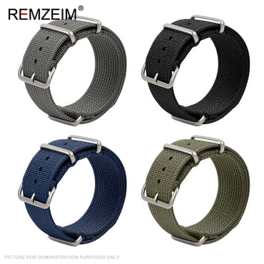 REMZEIM Ribbed Nylon NATO Style Watch Strap - BLACK