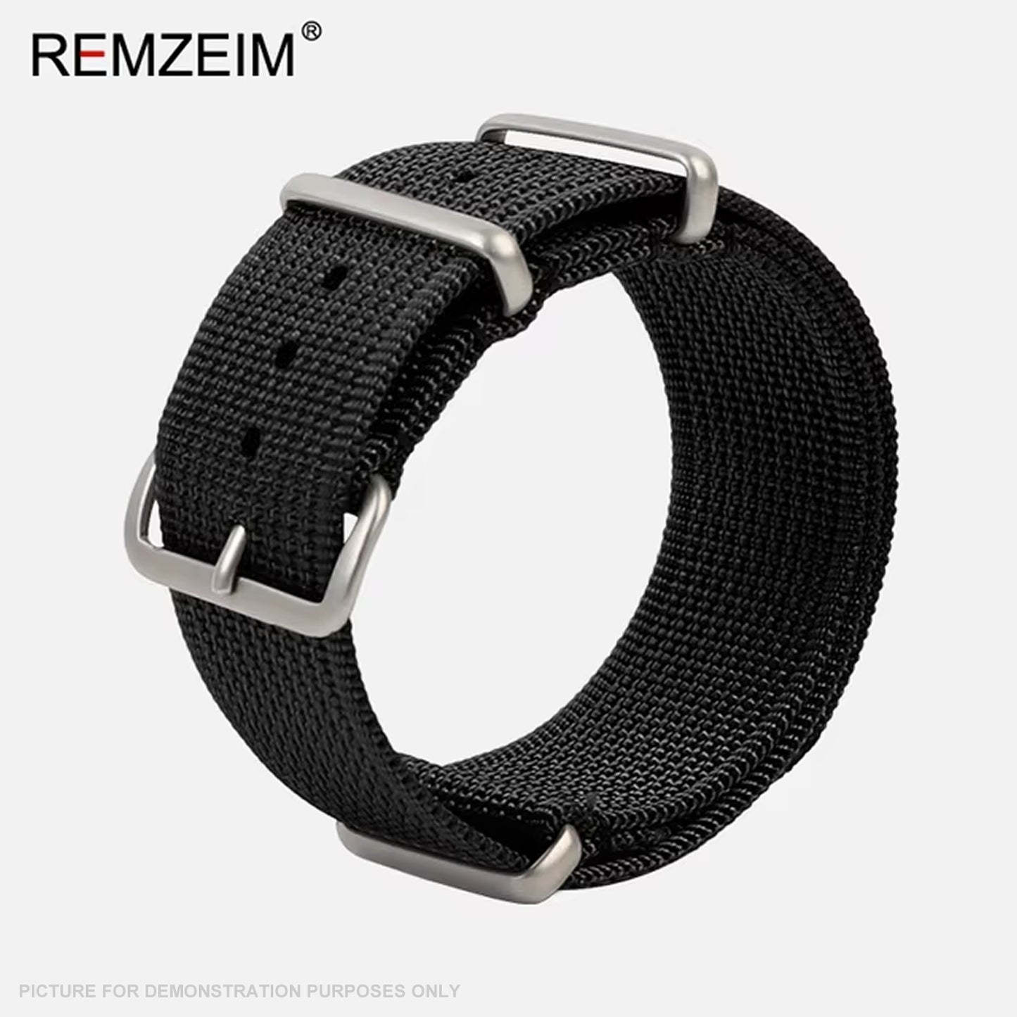 REMZEIM Ribbed Nylon NATO Style Watch Strap - BLACK