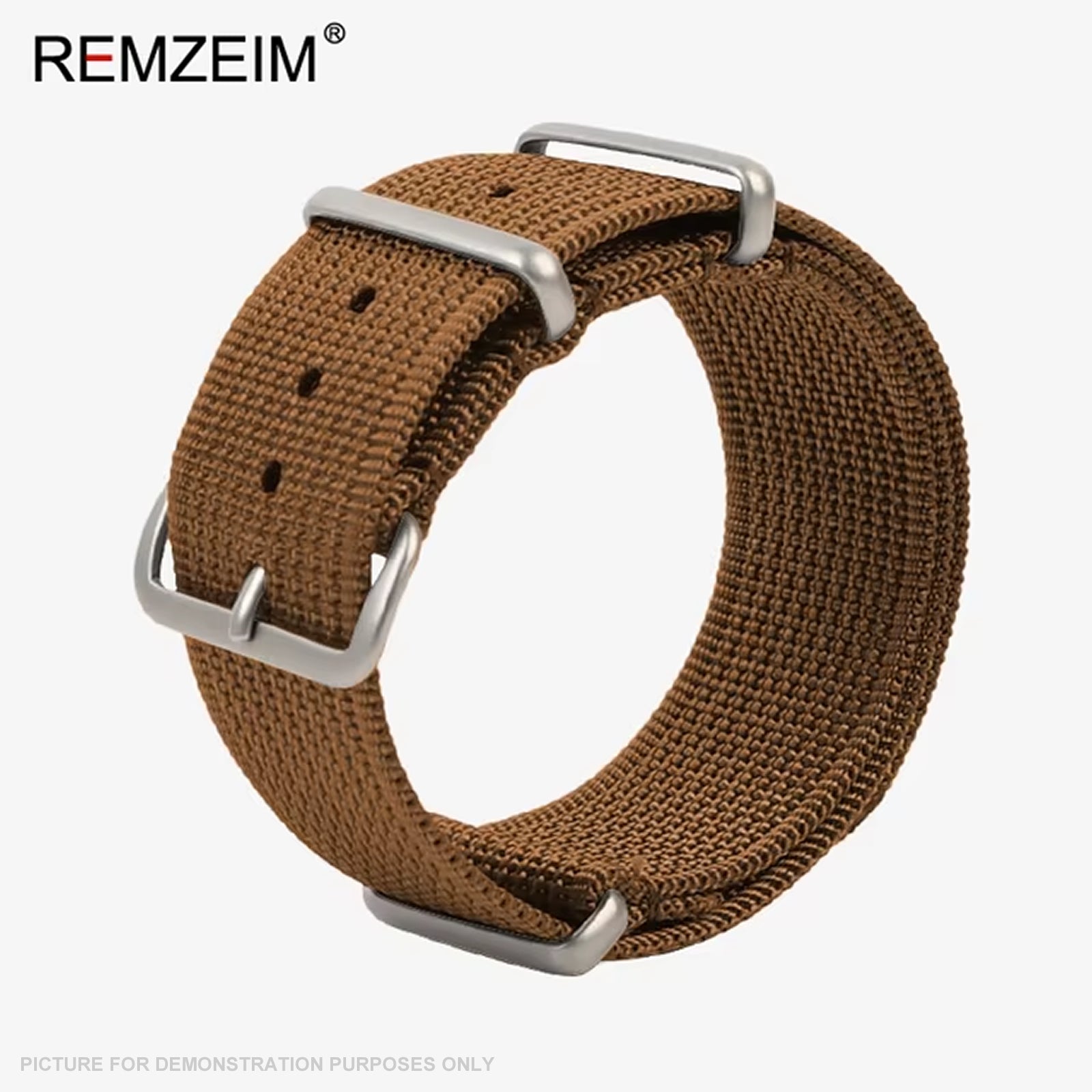 REMZEIM Ribbed Nylon NATO Style Watch Strap - BROWN