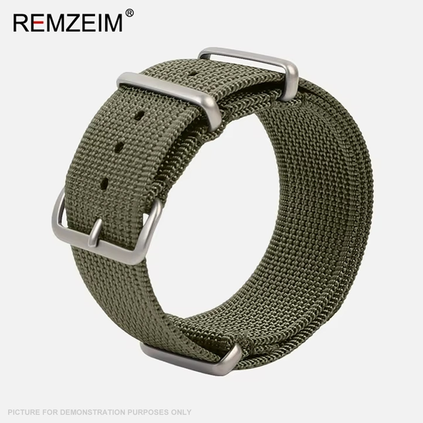 REMZEIM Ribbed Nylon NATO Style Watch Strap - ARMY GREEN